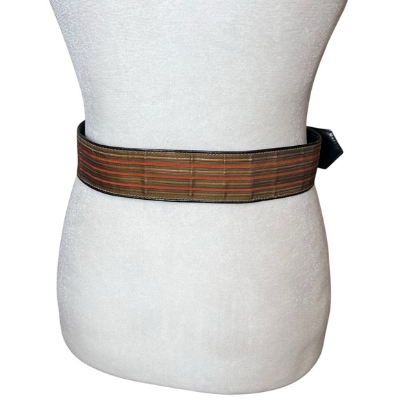 VTG 1970s Leather Striped Canvas Statement Belt Sz 33 Retro Mod Unisex Boho Med - Picture 3 of 10